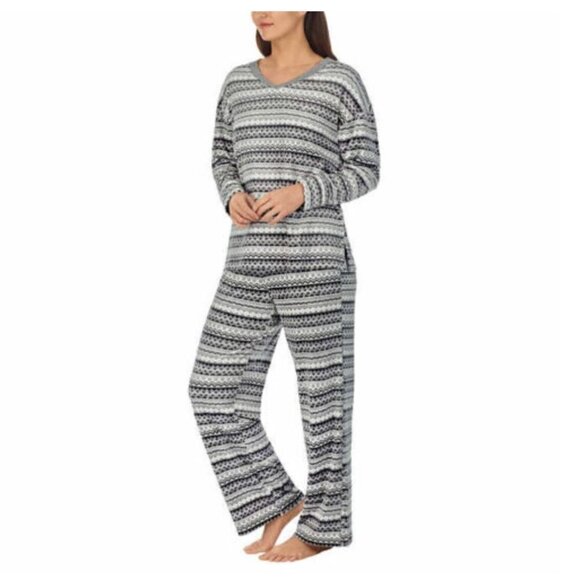 Nautica Pajama PJ Set Women's size XL 2 Piece Fleece Sleepwear V-Neck Top Gray - Picture 1 of 7